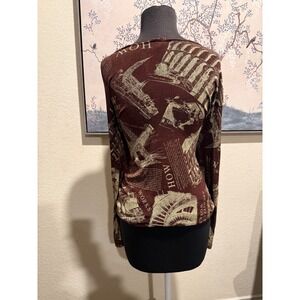 Vintage Superline USA Architecture Print Long Sleeve Top Brown Graphic Tee XL